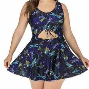 GOTH PIN UP ROCKABILLY MULTI DRAGONFLY ONE PIECE SWIMDRESS Asian 4XL US 2XL 3XL